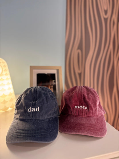 Embroidered “Dad” & “Mom” Adjustable Cotton Baseball Hats